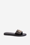 Women's Sandals With Eco Leather Decoration On Flat Heel Black Sadria