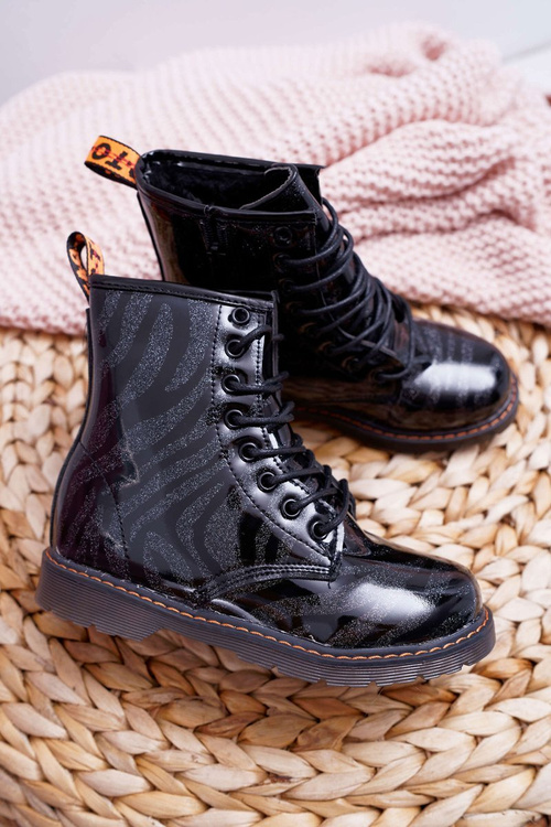 Youth Lacquered Boots with Zipper Black Omua