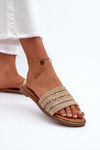Women's Sandals with Woven Strap on Flat Heel Beige Radians