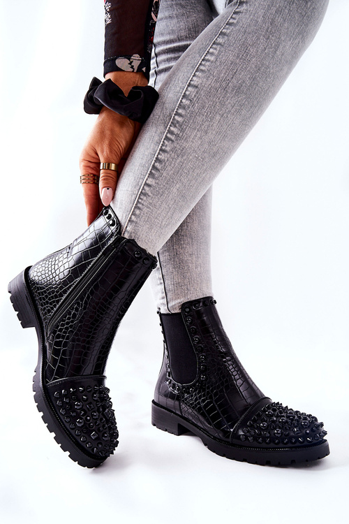Boots With Rhinestones Black Monah