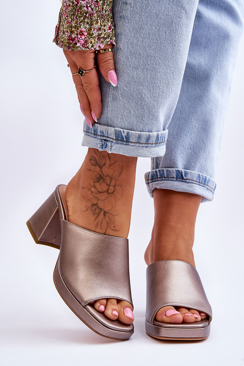 Klapki Modne Obcas Ciemnosrebrne Sergio Leone KL322