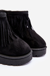 Children's Fur-Lined Snow Boots with Decorative Fringes Black Nimia