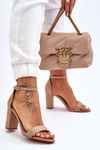 Classic Suede Heel Sandals Beige Amina