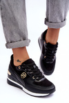 Women's Lace-up Sport Shoes on Wedge Heel Black Genova