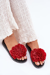 Women'S Slippers With Fabric Flowers Red Elachase