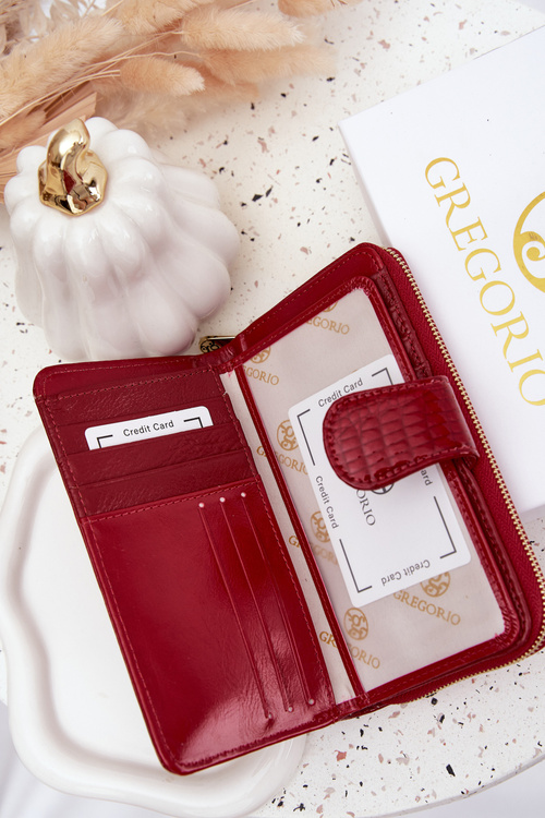 Damski Portfel Lakierowany Tłoczenie Złoty Detal Czerwony Evlinne