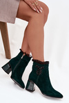 Suede Leather Women's Ankle Boots On Heel With Decoration Lined D&A MR52-127 Bottle Green