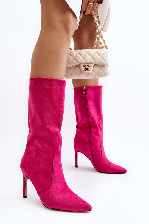 Women's Half-Calf Boots on Stiletto Fuchsia Odetteia