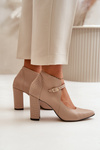 Leather Pumps With Pointed Toes On Heel Beige Laura