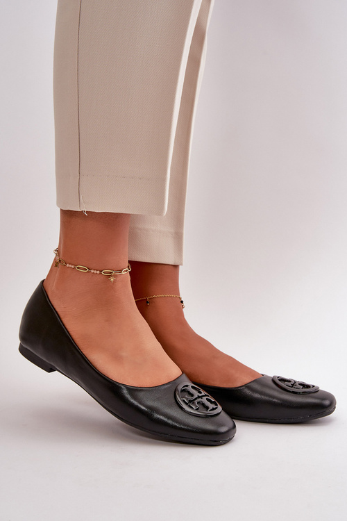 Women's Ballerina Flats with Eco Leather Decoration Black Rhodike