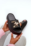 Women's Lightweight Foam Slides with Decorations Black Orchia