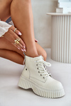 Warm Leather Ankle Boots on Chunky Sole Light Beige GOE OO2N4127