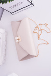 Beige Clutch Bag Gold Chain Pearls