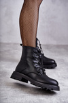 Women's Leather Warm Boots With Ribbed Black Helia