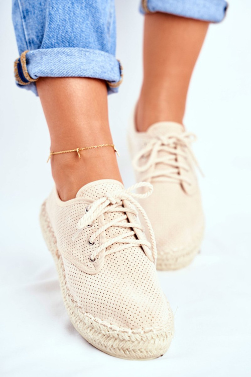 Espadryle Damskie Na Platformie Lniane Beżowe Sonya