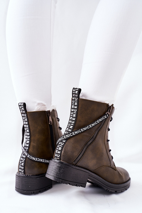 Women's Flat Boots Workers Brown Goorey