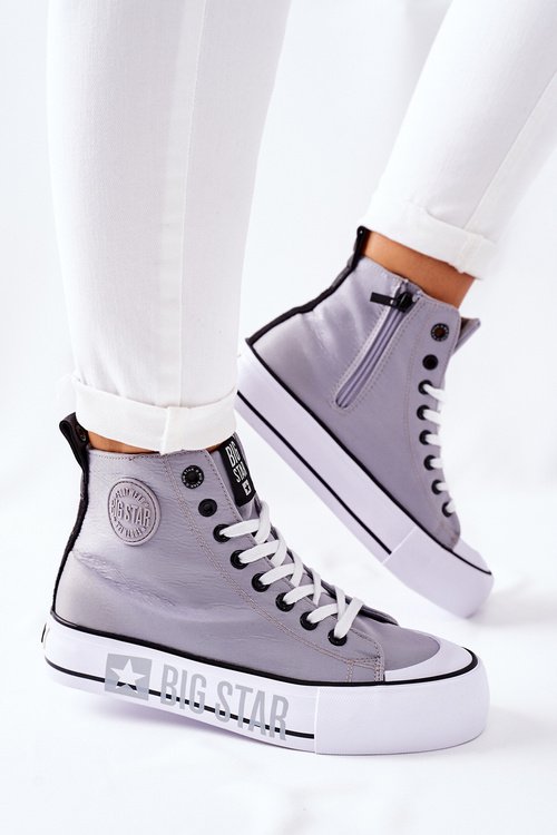 Trampki Wysokie Platforma Suwak Big Star Szare II274016