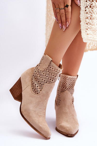 Women's Suede Cowboy Boots On Heel Beige Norvella