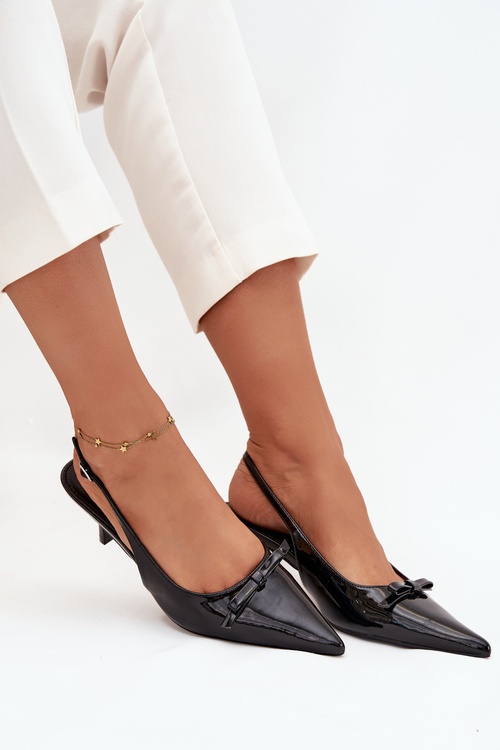 Patent Leather Heeled Pumps With Bow Black Olvena