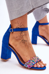 Fashionable Sandals With Stones High Heels Blue Love Me