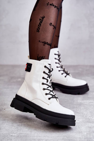 Women's Lacquered Boots Lace-up Workers White Conny