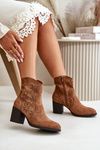 Boots With Perforated Shaft On Heel Eco Suede Brown Nevishiia