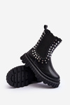 Girls' Heeled Ankle Boots Decorated with Rhinestones Black Adelie