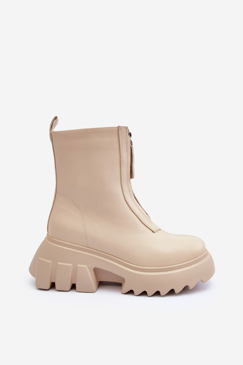 Women's Massive Platform Boots with Zipper Beige Kusma