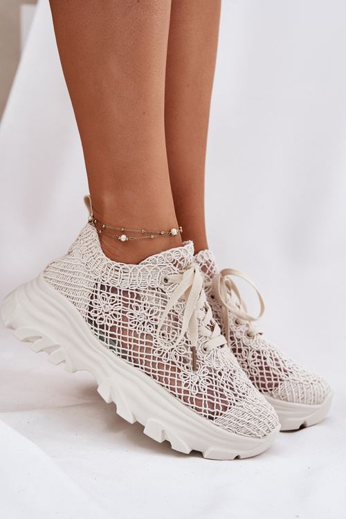 Damskie Sneakersy Z Szydełkową Cholewką Beżowe Jelhiris
