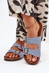 Women's Slippers On Cork Platform With Buckles Light Denim Vesina