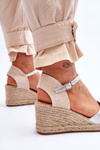Leather Espadrilles Wedge Sandals Silver Cammer 