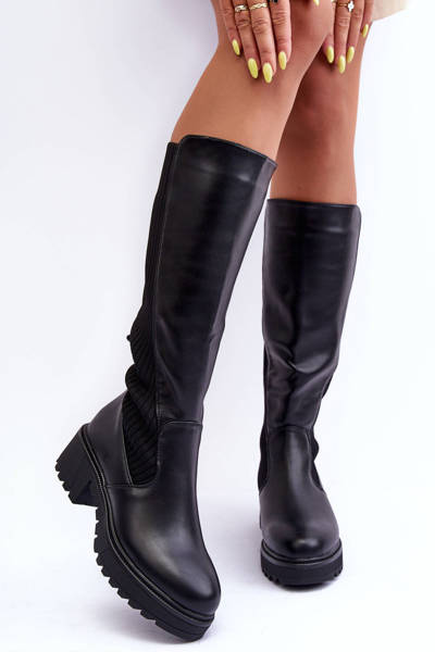 Kozaki Przed Kolano Skóra Czarne Fenwella H-203