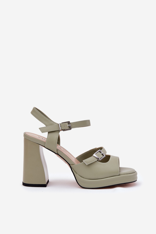 Ladies leather sandals on heel Vinceza 77110 green