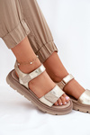 Ladies leather sandals on platform gold Zazoo 40443