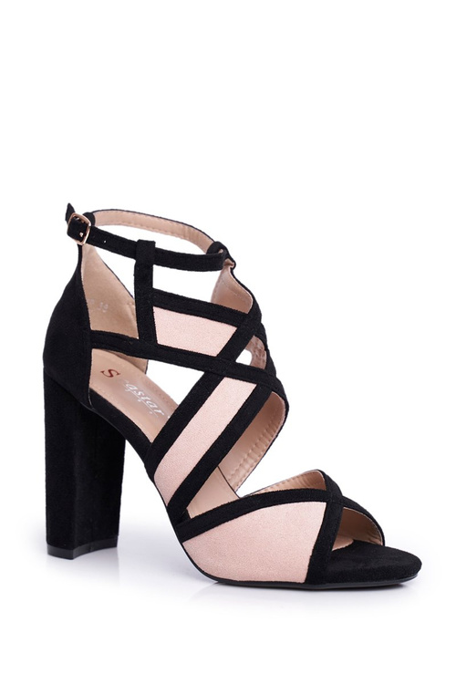 Zamszowe Sandały Na Słupku Czarno-Różowe Emolly