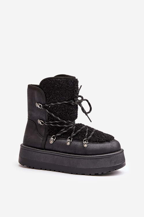 Women's Snow Boots On Platform With Lacing Black Riaviana
