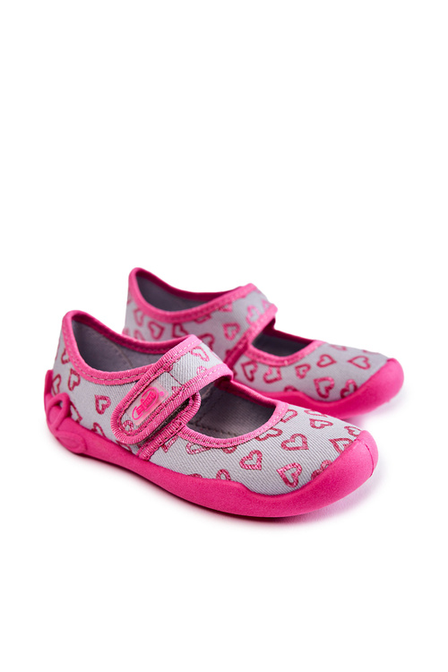 Papcie Baleriny Dziecięce Serca Szaro-Różowe Befado 123X070
