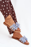 Women Flat Heel Slippers With Tulle Bow Denim Tanira
