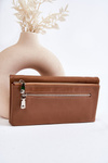 Women's Large Leather Wallet With A Zipper Brown Shiness 