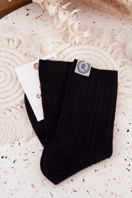 Cotton striped women's black socks