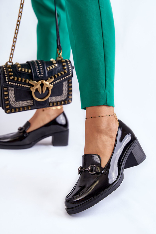 Leather Pumps On A Pillar With Ornament Black Semila