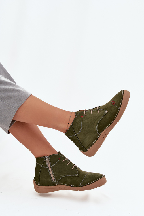 Damskie Półbuty Skóra Zamek Przeszycia Zielone Artiker 57C2119