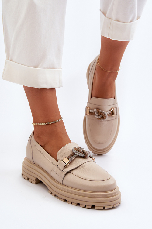 Mokasyny Modne Platforma Ozdoba Beżowe Laura Messi 2600