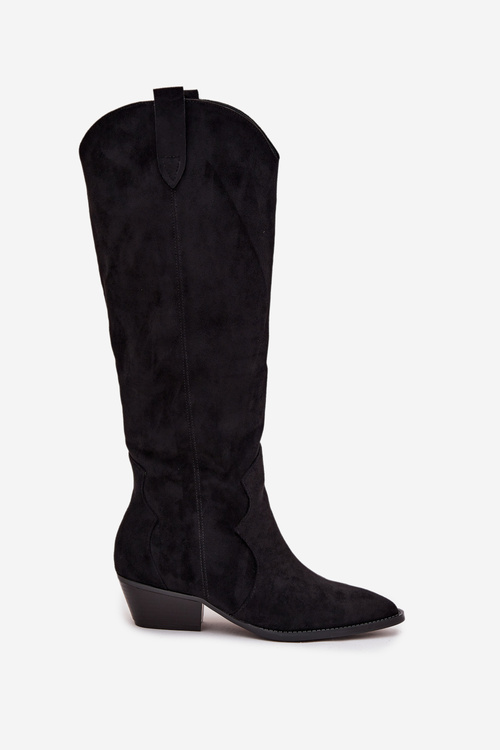 Eco Suede Cowboy Boots Women's Heeled Black Jenaya