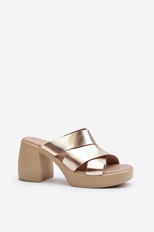 Zazoo 40373 Leather Mules With Block Heel Gold