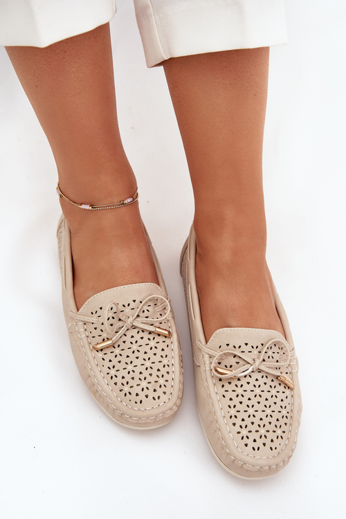 Women's moccasins with perforated pattern and lacing beige Mirisa