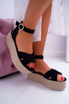 Women's Platform Sandals Linen Black Dafostre