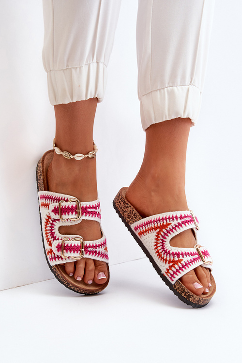 Women's White Slide Sandals with Cork Sole Fannea