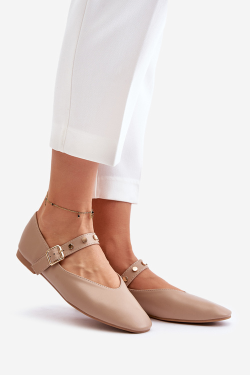 Eco Leather Ballerinas With Strap Beige Alcionora