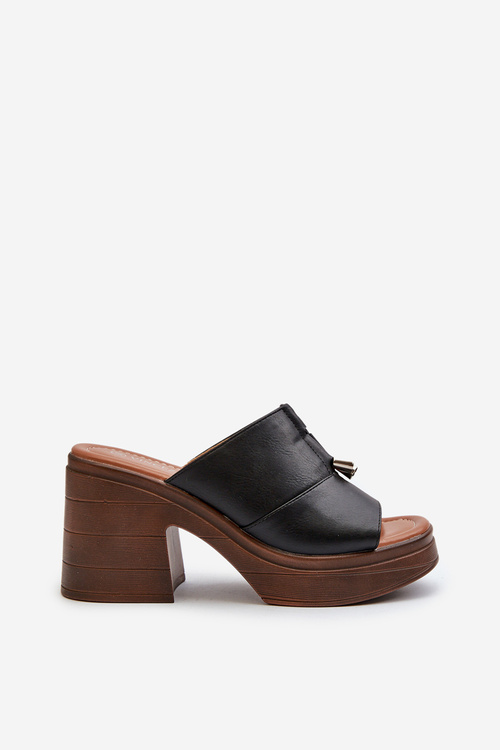 Women's Platform Slide Sandals with Chunky Heel Black Dafira